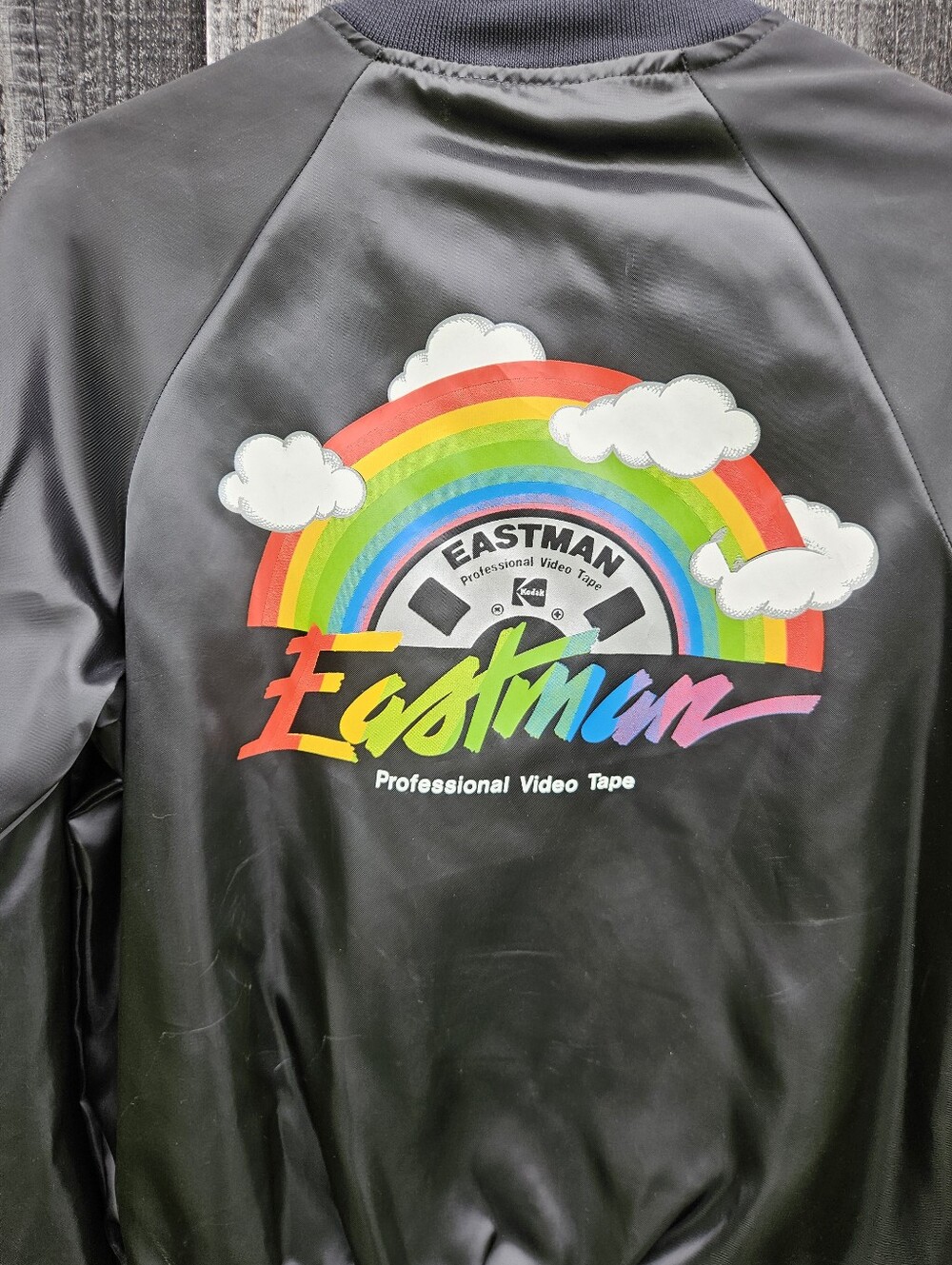 Vtg 80s Eastman Kodak Professional Video Rainbow Logo Satin Bomber Jacket Medium